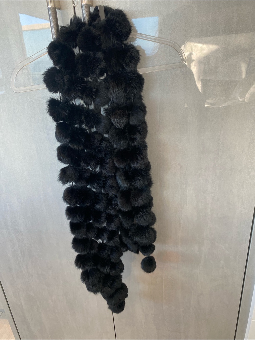 Gorgeous genuine rabbit fur Black Pom-Pom Scarf - Elegant Women's Wrap